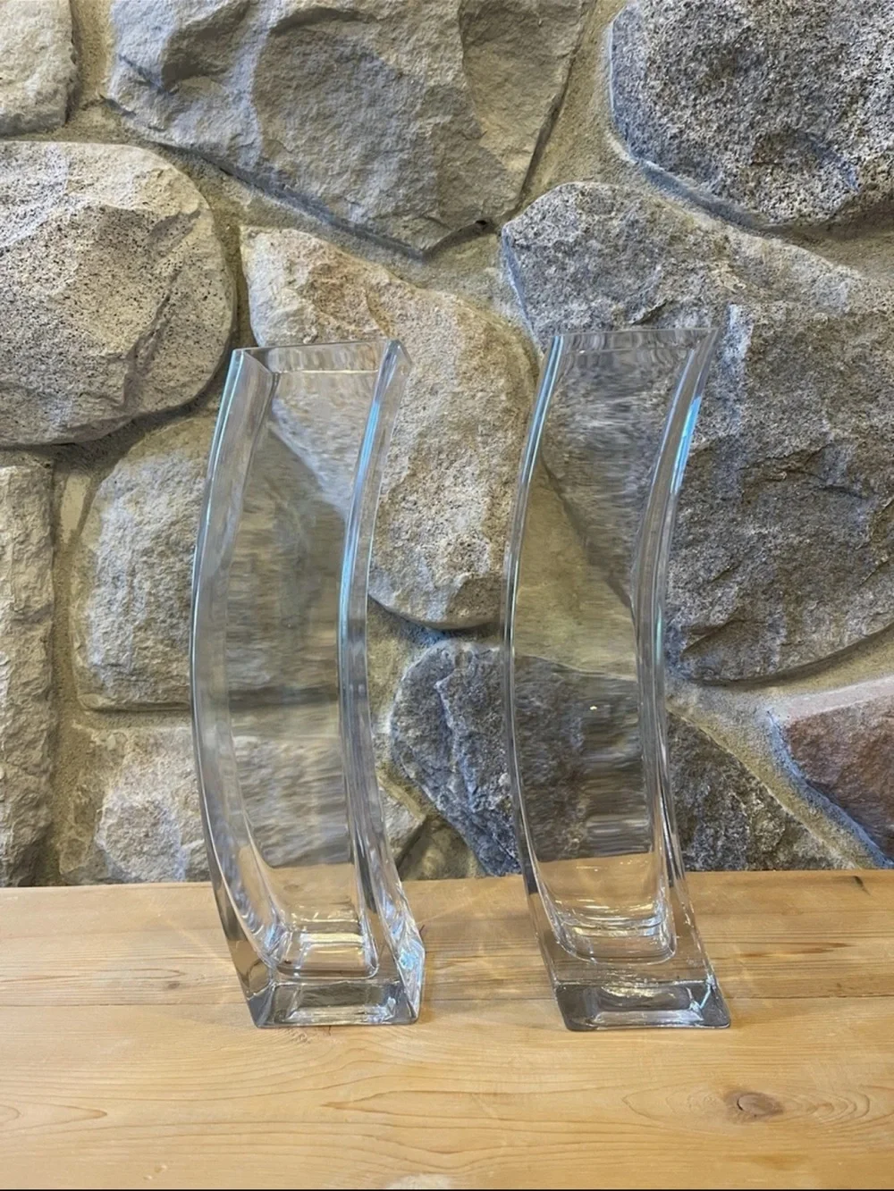Source Unknown Clear Curved Glass Vase Pair